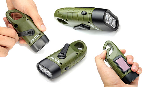 MECO LED Flashlight Emergency Hand Cranking & Solar Powered Rechargeable Flashlight 