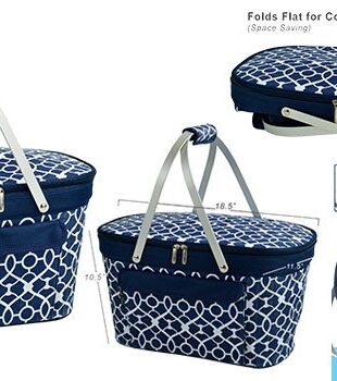 Picnic at Ascot Large Family Size Insulated Folding Collapsible Picnic Basket Cooler